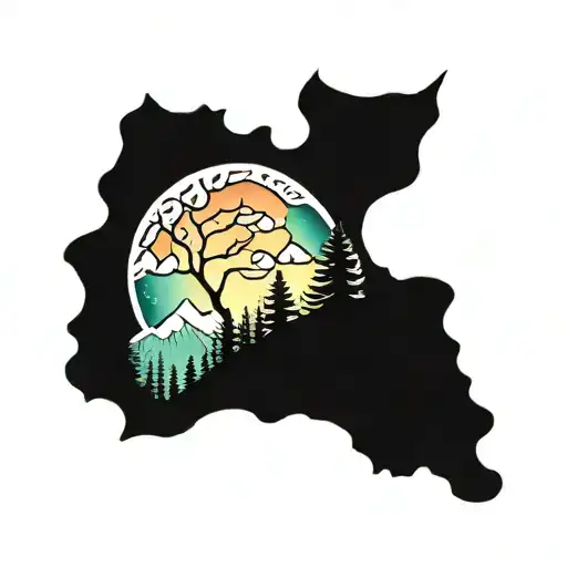 mountains trees northern lights tattoo design idea