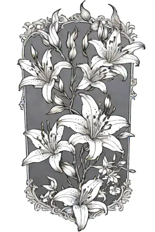 lilies and cherry blossoms growing tattoo design idea