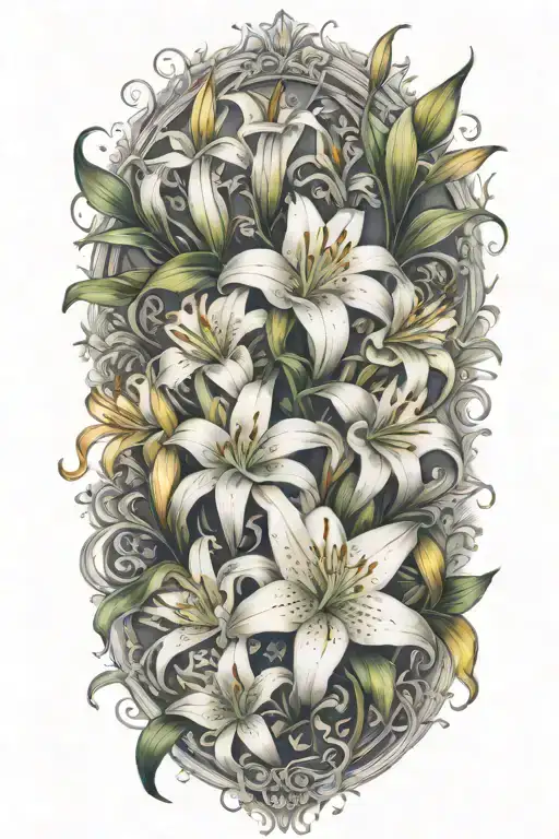 lilies and flowers growing tattoo design idea