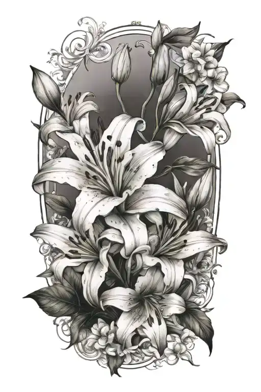 lilies and flowers growing tattoo design idea