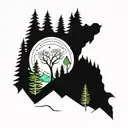 mountains trees northern lights tattoo design idea