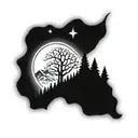 mountains trees northern lights tattoo design idea