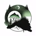 mountains trees northern lights tattoo design idea