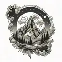 mountains and trees galaxy  tattoo design idea