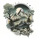 mountains and trees galaxy  tattoo design idea