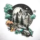 mountains and trees galaxy  tattoo design idea