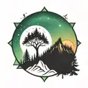 mountains trees northern lights tattoo design idea