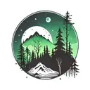 mountains trees northern lights tattoo design idea
