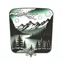 mountains trees northern lights tattoo design idea