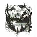mountains trees northern lights tattoo design idea