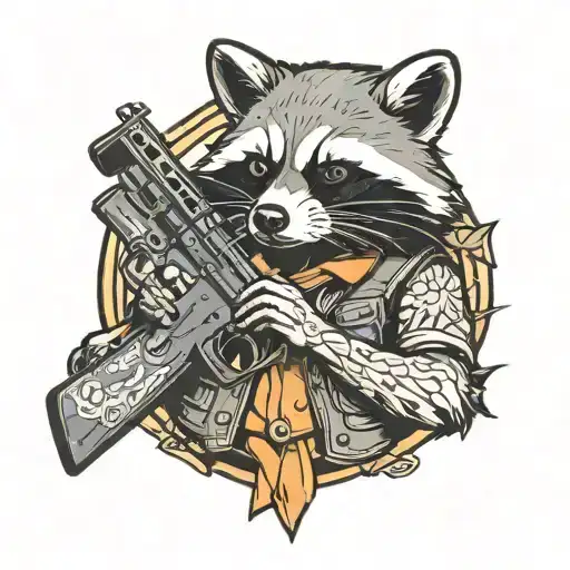 raccoon holding gun tattoo design idea