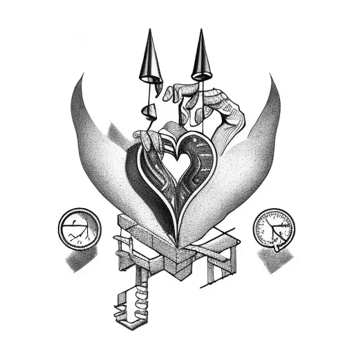 libra scale in one hand; one side weighs a heart, the other a feather tattoo design idea