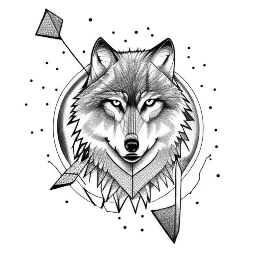 wolf, arrow and moon tattoo design idea
