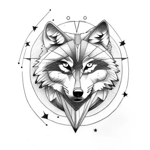 wolf, arrow and moon tattoo design idea