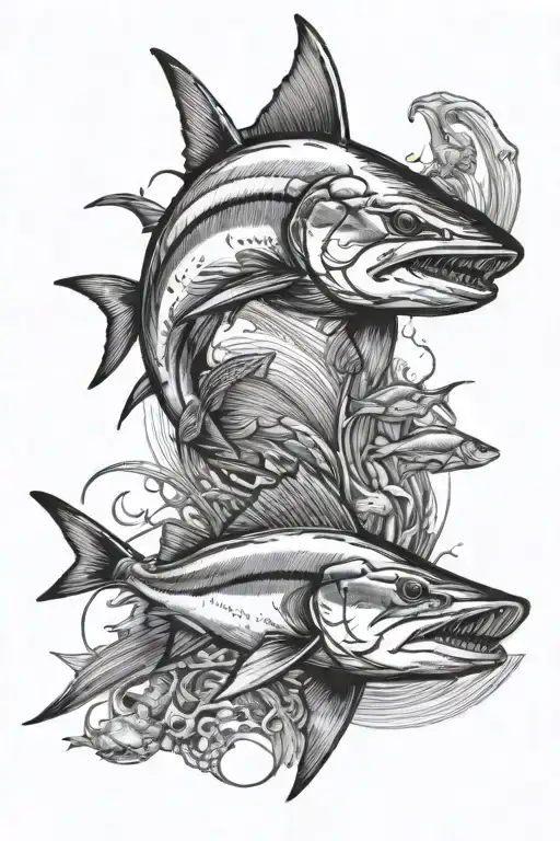 snook realism ocean, hammer head shark, blue crab tattoo design idea