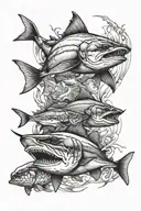 snook realism ocean, hammer head shark, blue crab tattoo design idea