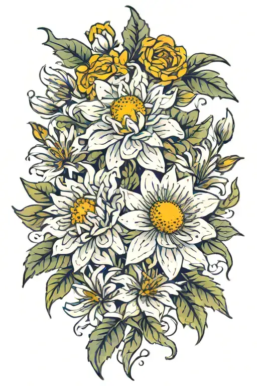 aster and jonquil tattoo design idea