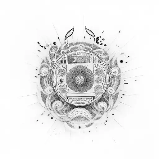 A raving DJ surrounded by pulsating music waves tattoo design idea