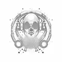 A raving DJ surrounded by pulsating music waves tattoo design idea