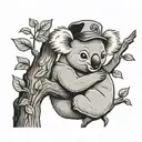 Koala with a chef hat hugging a tree tattoo design idea