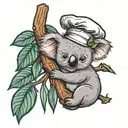 Koala with a chef hat hugging a tree tattoo design idea