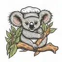 Koala with a chef hat hugging a tree tattoo design idea