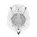 An abstract dotwork composition inspired by the client's favorite guitar chords tattoo design idea