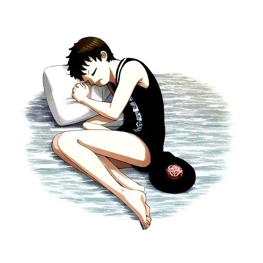 Guy sleeping in alone madress in ocean tattoo design idea