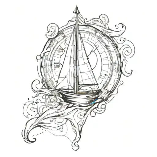 waterdrop with a sailboat and compass tattoo design idea
