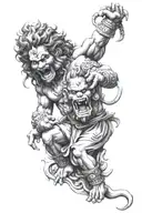 narasimha depicting anger taking over calm man sitting tattoo design idea