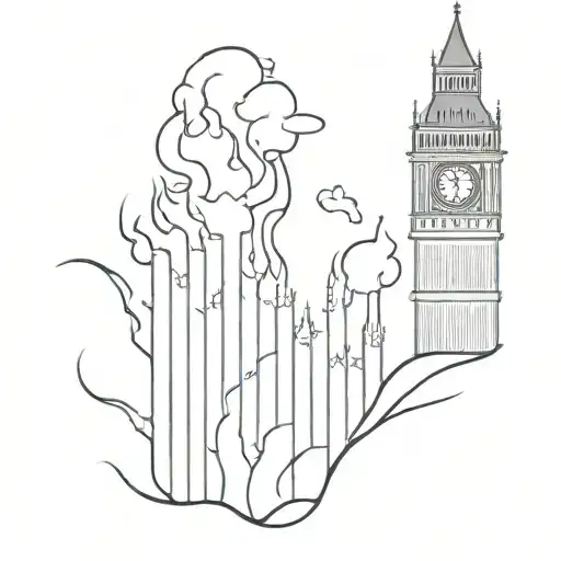 Big ben on fire tattoo design idea