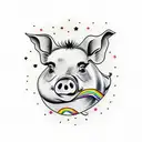 pig with rainbow and wall tattoo design idea
