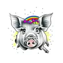 pig with rainbow and wall tattoo design idea