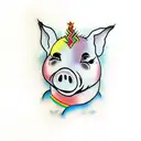 pig with rainbow and wall tattoo design idea