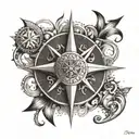 A tribal-inspired compass rose design with ocean waves and seashells, reflecting the client's passion for exploration and the sea tattoo design idea