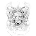 A Leo and Cancer zodiac symbol entangled in a dotwork vine design tattoo design idea