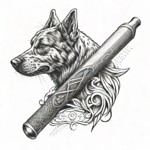An intricate tattoo featuring a baseball bat and military dog tags intertwined, representing your passion for baseball and military service tattoo design idea