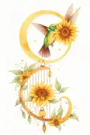 hummingbird, sunflower, moon, sun , dream catcher tattoo design idea