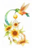 hummingbird, sunflower, moon, sun , dream catcher tattoo design idea