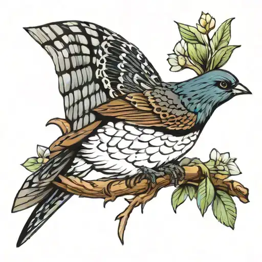 NZ fantail with mayfly in mouth tattoo design idea
