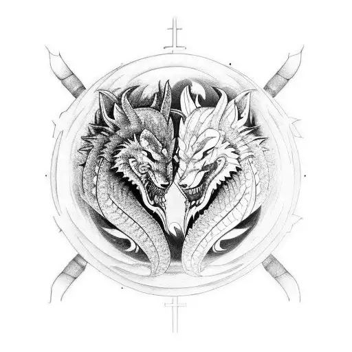 dragon samurai yin Yang wolf tattoo design idea