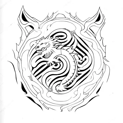 dragon samurai yin Yang wolf tattoo design idea