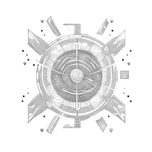 A blackwork design of a pixelated spaceship navigating through asteroids tattoo design idea
