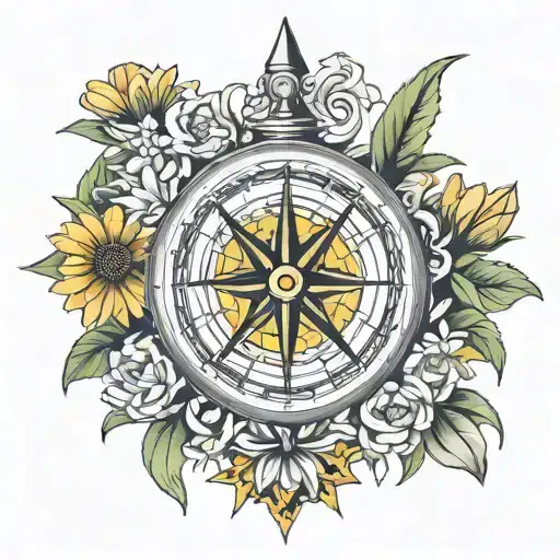 memento mori, compass, black eyed susans tattoo design idea