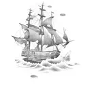 squid attacking ship tattoo design idea