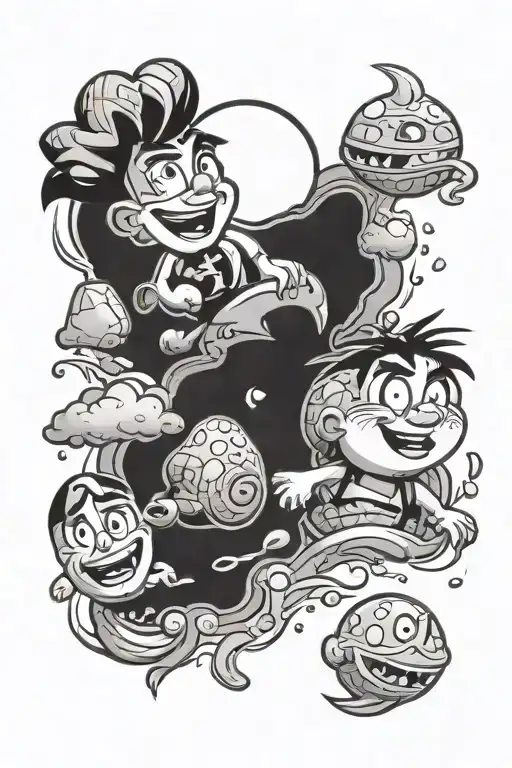 pebbles from the flintstones with smoke rising sun tattoo design idea