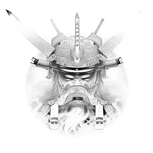 samurai com fundo oriental tattoo design idea