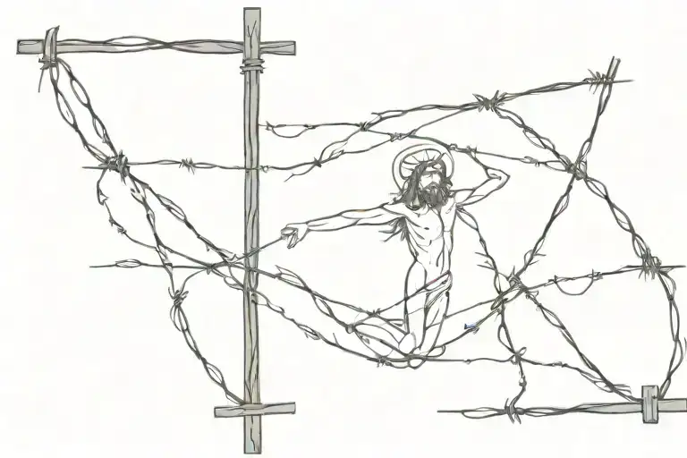 barbed wire, thieves' cross with crucified Jesus tattoo design idea
