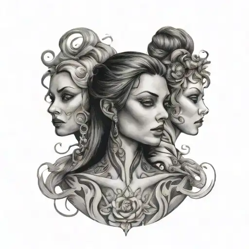 four element female portait women old tattoo design idea