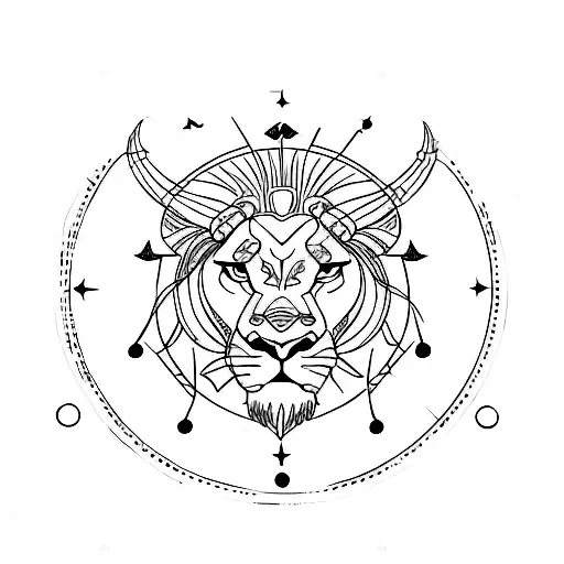 fusion of two horoscope signs taurus and lion  tattoo design idea